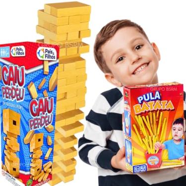 Imagem de Kit 2 jogos de tabuleiro infantil educativos pedagogicos Pula Batata presente brinquedo criança 5 anos menino menina + Jogo Caiu Perdeu Torre de blocos mdf madeira Art Brink