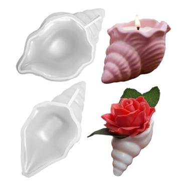 Imagem de 2 peças de molde de silicone para vaso de flores de concreto de concha, bandeja de armazenamento de velas, molde de resina, molde de gesso e argila de cimento
