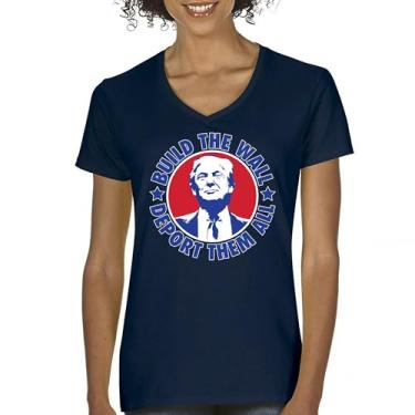 Imagem de Camiseta feminina gola V Donald Trump 2024 Build The Wall Deport Them All MAGA America First FJB Republican President 47, Azul marinho, GG