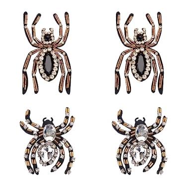 Imagem de WADORN 4 apliques em forma de aranha, 2 estilos de strass preto aranha, aplique de cristal com contas de aranha, aplique costurado, aplique para camiseta faça você mesmo, jaquetas, chapéu, decoração