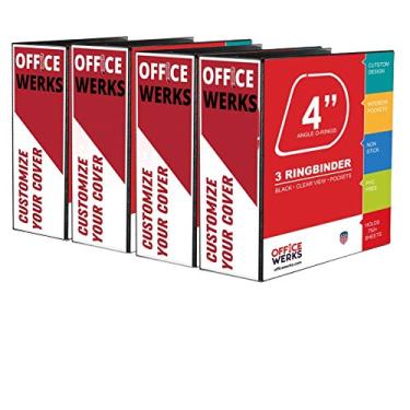 Imagem de Fichário de 3 anéis, fichário profissional de ângulo D, 10 cm, pasta de apresentação para páginas padrão 21 x 28 cm com bolsos, fichário preto com visualização transparente (pacote com 4)