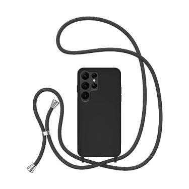 Imagem de UEEBAI Capa de telefone com cordão transversal para Samsung Galaxy S24 Ultra 5G, capa de telefone de silicone com alça de colar ajustável cinto macio cordão de pescoço cordão capa protetora à prova de