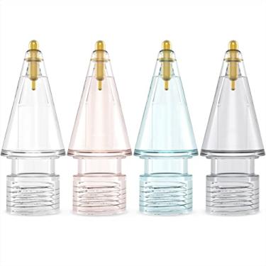 Imagem de NIUTRENDZ Pacote com 4 pontas de reposição para Apple Pencil 2ª geração e 1ª geração ponta de metal de ponta fina, resistente ao desgaste e controle preciso (1,05 mm, transparente + rosa + azul + cinza)