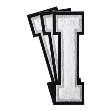 Imagem de 3 Pçs Remendos de Chenille de ferro em remendos de letras universitárias Remendos bordados de chenille costurar em remendos para roupas chapéu bolsas jaquetas camisa (branco, I)