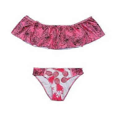 Imagem de Tanquíni feminino, com babados, controle de barriga, floral, modesto, biquíni de cintura alta, duas peças-SW031, rosa, P