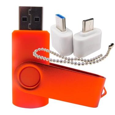 Imagem de Pen Drive USB de capacidade mini pen drives com 1 OTG (micro USB) e 1 adaptador tipo C (USB-C) para celular (laranja 256 MB)