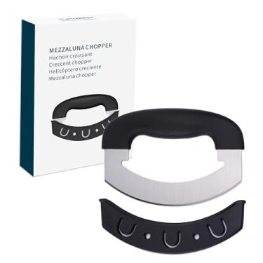 Imagem de KITCHENDAO Cortador de pizza super afiado, cortador de salada mezzaluna, tecnologia avançada de afiação CNC para corte rápido, faca de picar fatiador com capa protetora, cortar ervas e legumes