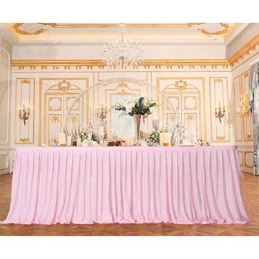 Imagem de Eternal Beauty Saia de mesa de lantejoulas de 4,3 m para festa de casamento, aniversário, chá de bebê, decoração de férias (L14 pés) A 76 cm, Rosa)