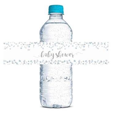 Imagem de Blue & Silver Twinkle Little Star Boy Baby Shower Waterproof Water Bottle Sticker Wrappers 20 Wrap Around Etiquetas tamanho 4,4 cm x 21,6 cm por AmandaCreation