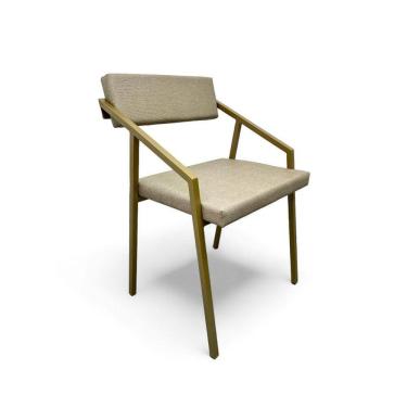 Imagem de Cadeira Zenite Estofada Bege Metalon Dourado