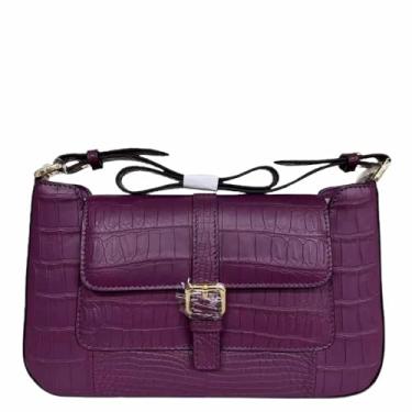 Imagem de Bolsa feminina exótica de couro de crocodilo genuína, bolsa de ombro única feminina de couro de jacaré autêntico, Roxa, 26cm(Width) x 16cm(Height) x 4.5cm(Deep)