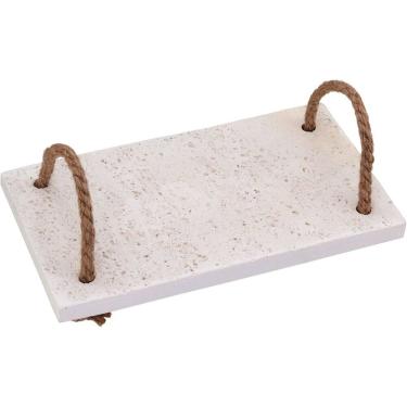 Imagem de BANDEJA DECORATIVA PARA SERVIR LAVABO ALÇA FIBRA MARMORE 1x14x24cm BRANCO