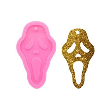 Imagem de Molde de silicone de caveira super brilhante, decoração de Halloween, colar, pingente, joias, molde de chaveiro, resina epóxi, molde de silicone, artesanato DIY