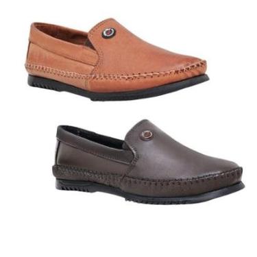 Imagem de KIT 2 PARES Sapato Mocassim Masculino de Couro Legitimo Sapatilha Ortopédico-Masculino