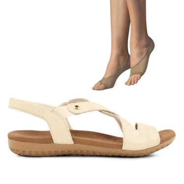 Imagem de Sandália Usaflex Feminina Rasteira R1804 + 2P Meias Color Sports Sapatilha Dedinhos 9065