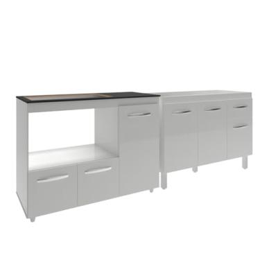Imagem de Mobília Decor, Gabinete Cozinha Armário Balcão de Pia 120 cm Aline e Balcão para Fogão Cooktop 5 Bocas e Forno Alana Branco