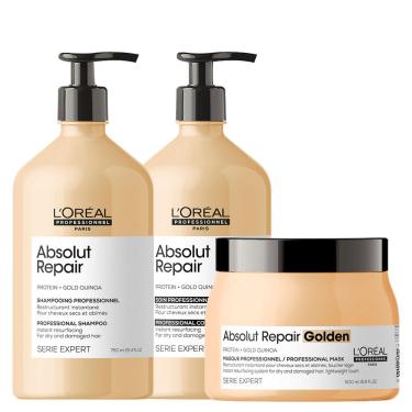 Imagem de Kit L'oréal Professionnel Serie Expert Absolut Repair Gold Quinoa - Shampoo 750 Ml + Condicionador 750 Ml + Máscara Golden 500 G