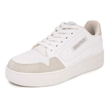 Imagem de Nautica Tênis feminino moderno casual com plataforma de cano baixo, design grosso com cadarço para caminhadas e tênis, White Sand-milagros, 39