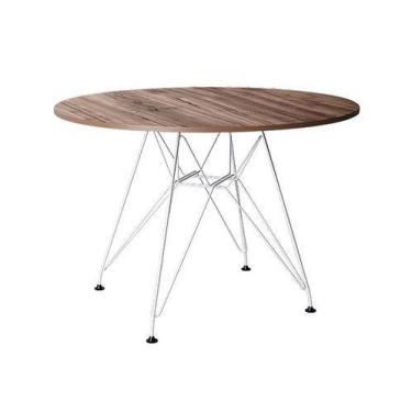 Imagem de Mesa Eiffel Redonda 110cm Tampo De Madeira Amendôa Com Base De Ferro B