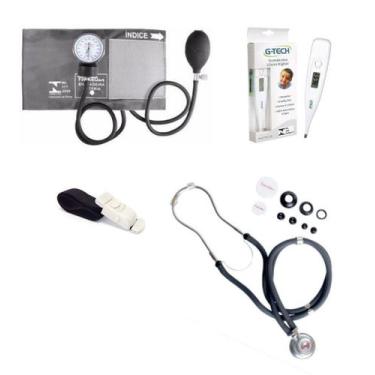 Imagem de Kit Esfigmomanômetro + Estetoscópio + Garrote + Termômetro Kit Premium