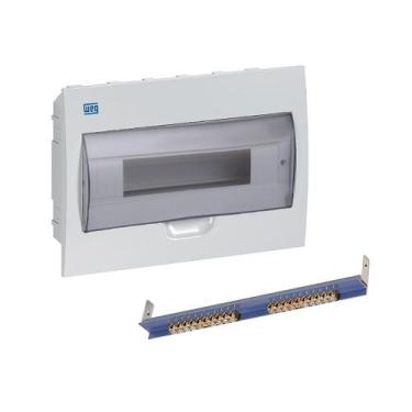 Imagem de Quadro Distribuição de Embutir p/ 12 Disjuntores + Barramento Terra e 