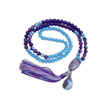 Imagem de Japamala Pedra Natural Ametista E Agata Roxa 108 Contas - Encanto Das 