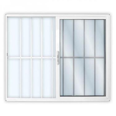 Imagem de Janela de Alumínio de Correr 100x200cm 2 Folhas com Grade e Vidro Liso