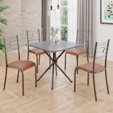 Imagem de Conjunto Sala de Jantar Mesa Quadrada 75x75cm Tampo Granito Ocre 4 Cad