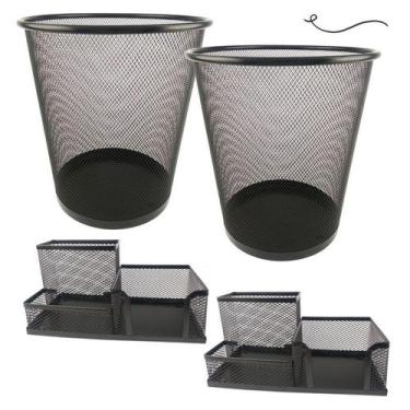 Imagem de Kit Organizador de Mesa Escritório e Lixeira Aramada Home Office Preto
