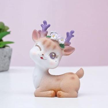 Imagem de Ykybhx Estatuetas de cervo fofas artesanato topos de bolo de veado mini estatuetas de veado brinquedos fulvo quarto de carro decoração de boneca decoração de bolo de veado da sorte ornamentos de festa
