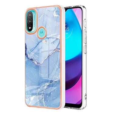 Imagem de Dinglijia Capa Slim Fit para Moto E20, Capa para Moto E30, Capa para Moto E40, Padrão de Mármore IMD Design Fino Melhor Câmera e Proteção de Tela para Meninas Capa para Moto E20/E30/E40, BKC Azul