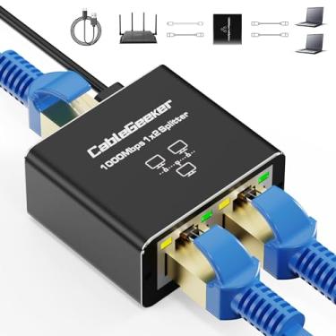 Imagem de Divisor Ethernet RJ45, divisor Ethernet de 1 a 2 [2 dispositivos de rede simultânea], adaptador de rede Gigabit 8P8C LAN conector de extensão de Internet com cabo de alimentação USB para Cat5/5e/6/7/8