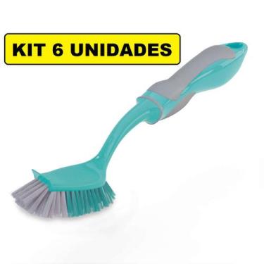 Imagem de 6 Escovas Lava Louças Cabo Anatômico C/ Raspador Com Nfe - Flash Limp