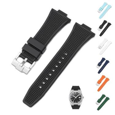 Imagem de Pulseira de borracha de 12 mm para Tissot PRX Powermatic 80 40 mm, pulseiras de relógio de substituição com fivela para Tissot PRX Series - várias cores (preto)