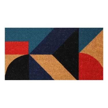 Imagem de Capacho De Porta Fibra De Coco Geométrico Azul E Vermelho 60x33cm - Uz
