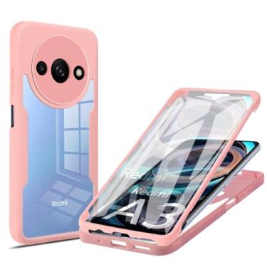 Imagem de Fofvccv Capa transparente para Xiaomi Redmi A3 com protetor de tela, capa protetora de corpo inteiro com amortecedor de TPU macio capa fina à prova de choque para Xiaomi Redmi A3 2024 QB, rosa