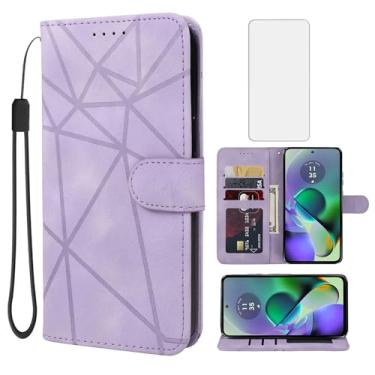 Imagem de Wanyuexes Capa para Moto G54 5G, Motorola G54 XT2343-1 capa carteira com protetor de tela de vidro temperado, pele sensação de pele flip suporte suporte para cartão de crédito capa de telefone para