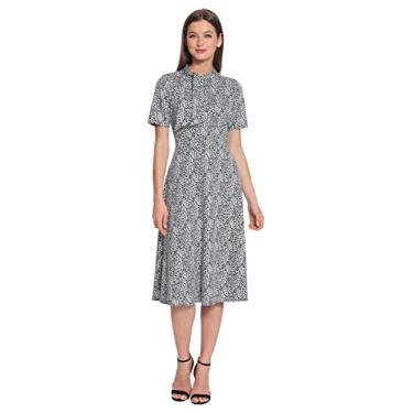 Imagem de Maggy London Gravata feminina de manga curta com laço para comissária de bordo, Preto/branco, 38