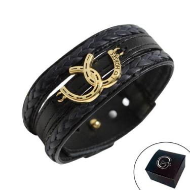 Imagem de Pulseira Couro Masc Country I Love Horses Preto - GRANADO ACESSÓRIOS