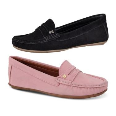 Imagem de Kit 2 Mocassins em Camurça Femininos Super Confort - Novo Hábito, Pret