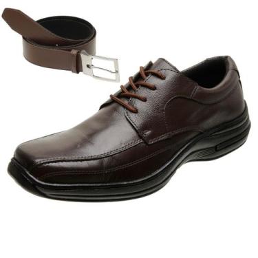 Imagem de Sapato Social Masculino de Amarrar Casual em Couro Ortopédico + Cinto 
