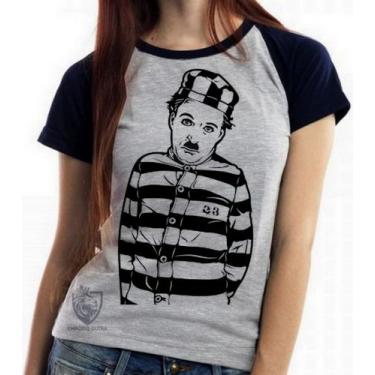 Imagem de Baby look blusa feminina ou Camiseta unissex Charles Chaplin preso - E