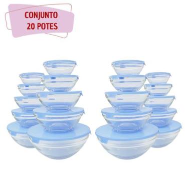 Imagem de Jogo Porta Mantimentos De Vidro Tigelas Potes Com Tampa 20un - PRATICA