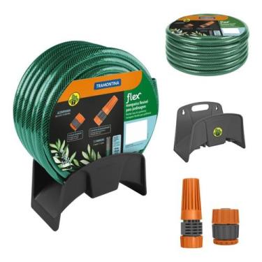Imagem de Mangueira 15m Jardim Kit Esguicho Suporte Engate Tramontina  Presente 