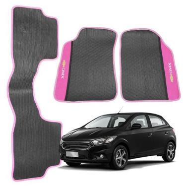 Imagem de Tapete para Onix 2012 a 2019 Preto com Detalhe Rosa 3 Peças Jogo Tapet