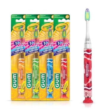 Imagem de GUM Crayola Escova de Dentes Leve com Temporizador para Crianças, Cerdas Macias, Base com Ventosa, 4 Unidades, Multi
