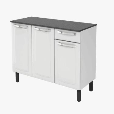 Imagem de Balcão de Cozinha Rose 3 Portas 1 Gaveta Branco - Rede Móveis