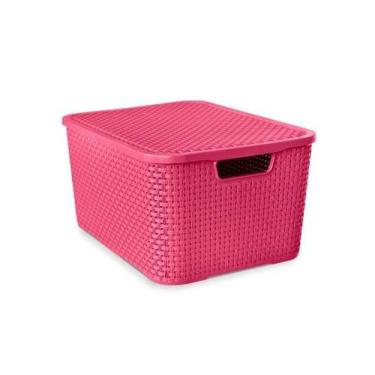 Imagem de Caixa Organizadora Rattan com Tampa 20 Litros Rosa Arqplast