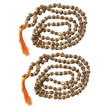 Imagem de NAISHA Pacote com 2 colares naturais de manjericão Tulsi Japa Mala/Japa religiosos feitos à mão, meditação mala/sementes naturais, contas de oração, alça de pulso, Madeira, Rudraksha