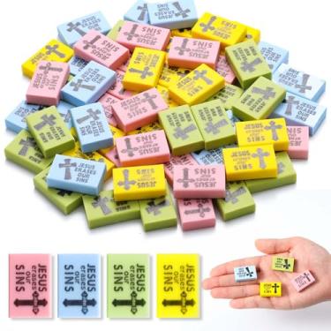 Imagem de Dunzoom 60 peças de borracha cristã para crianças a granel pequena Bíblia religiosa pastel Jesus apaga nossos pecados borracha para igreja material escolar dominical
